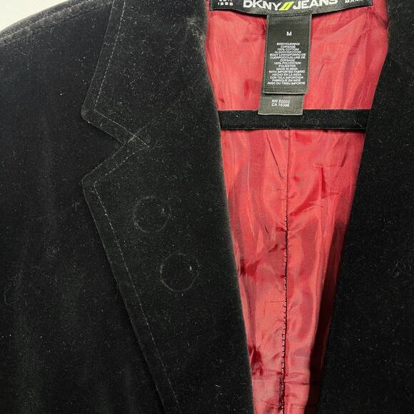 DKNY Mens Medium M Black Velvet Blazer Sport Coat Cotton Two Button Notch Collar - Picture 8 of 8